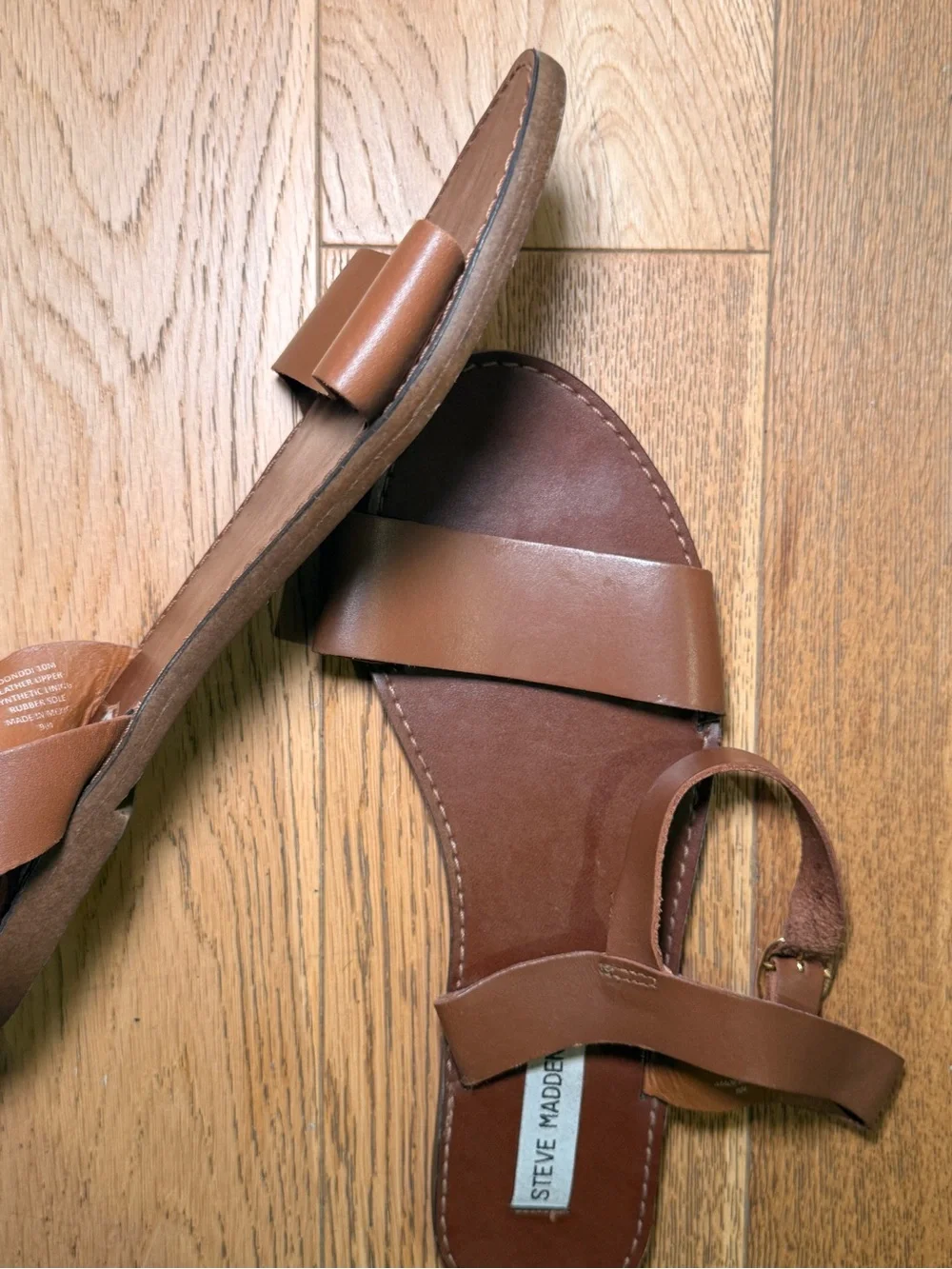 Steve Madden Cognac Brown Leather Strap Sandals